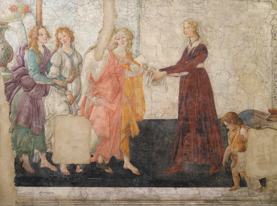 Venere e le tre Grazie che offrono regali a una giovane ragazza - Sandro Botticelli