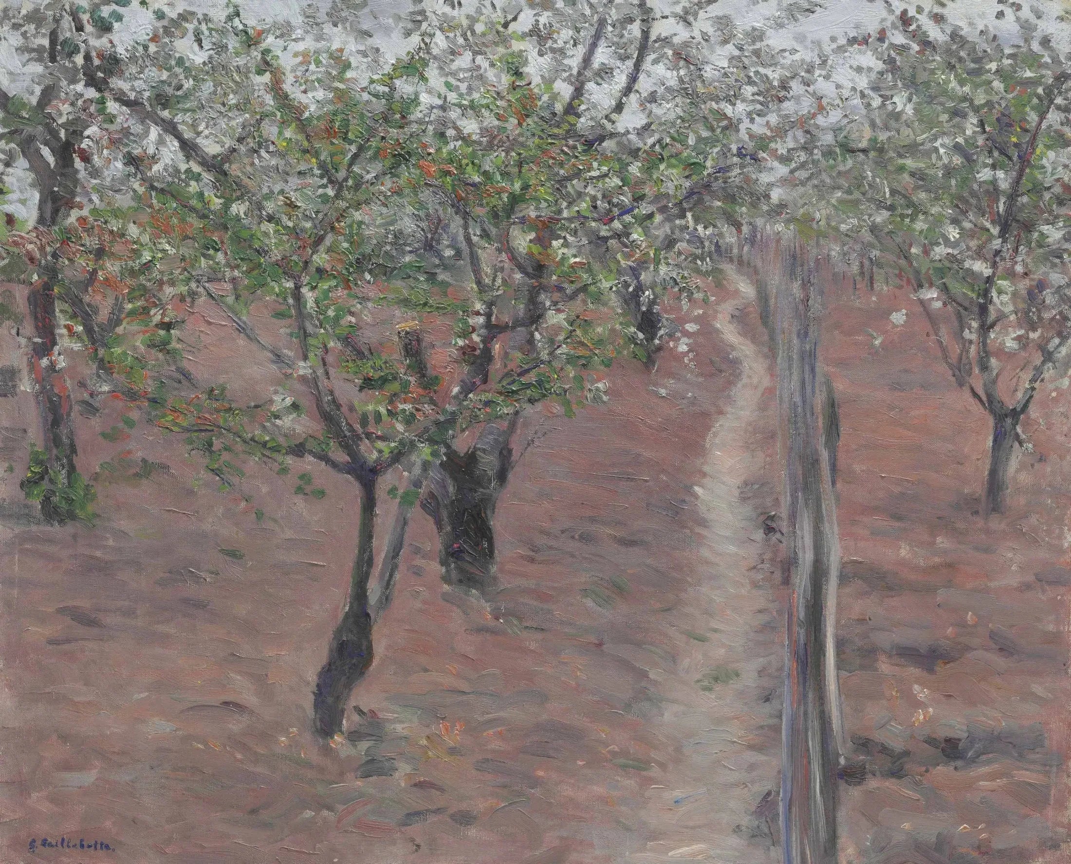 Verger, arbres en fleurs, Petit Gennevilliers - Gustave Caillebotte image 1 reproduction artisanale de tableau