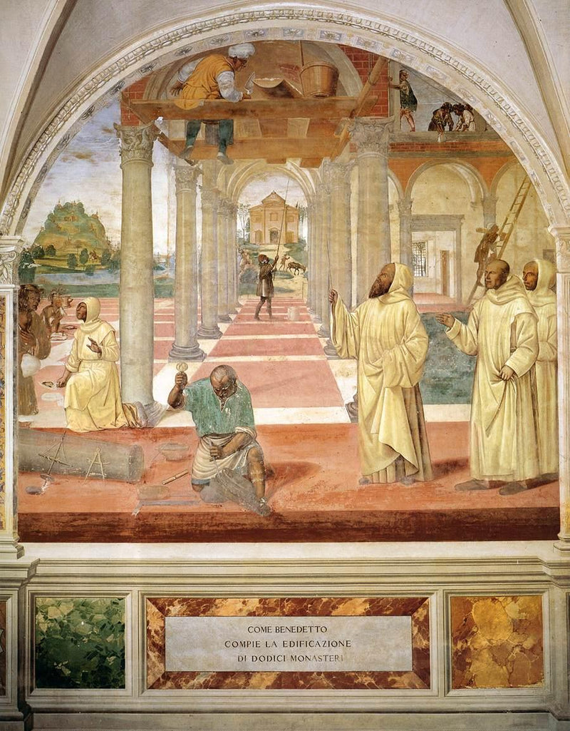 Vita di san Benedetto, Scena 11 Benedetto fa edificare dodici monasteri - Il Sodoma (Giovanni Antonio Bazzi)
