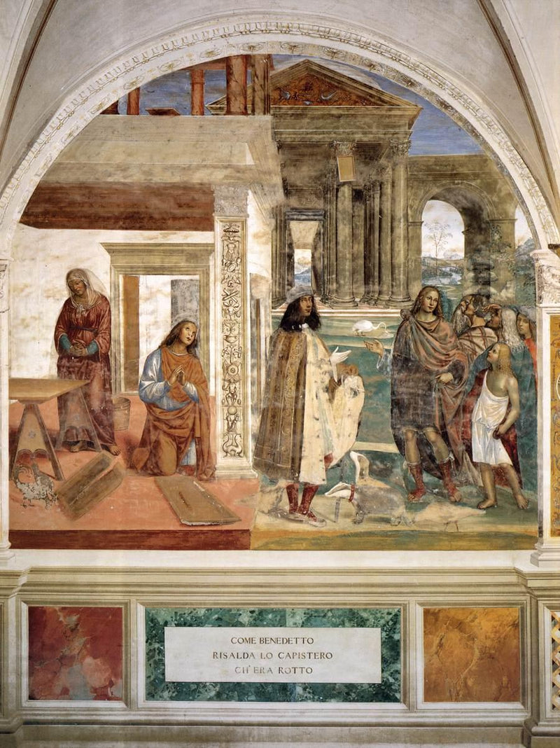 Vita di san Benedetto, Scena 3 Benedetto ripara il setaccio rotto - Il Sodoma (Giovanni Antonio Bazzi)