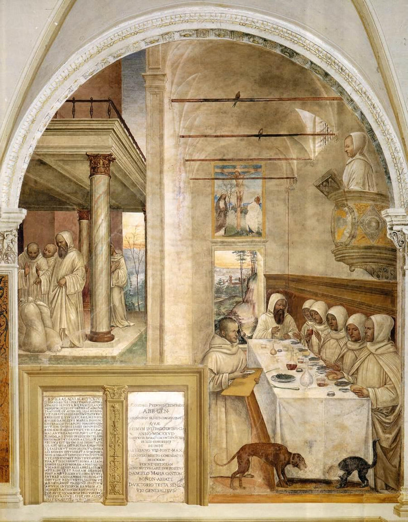 Vita di san Benedetto, scena 31 : Benedetto nutre il monaco - Il Sodoma (Giovanni Antonio Bazzi)