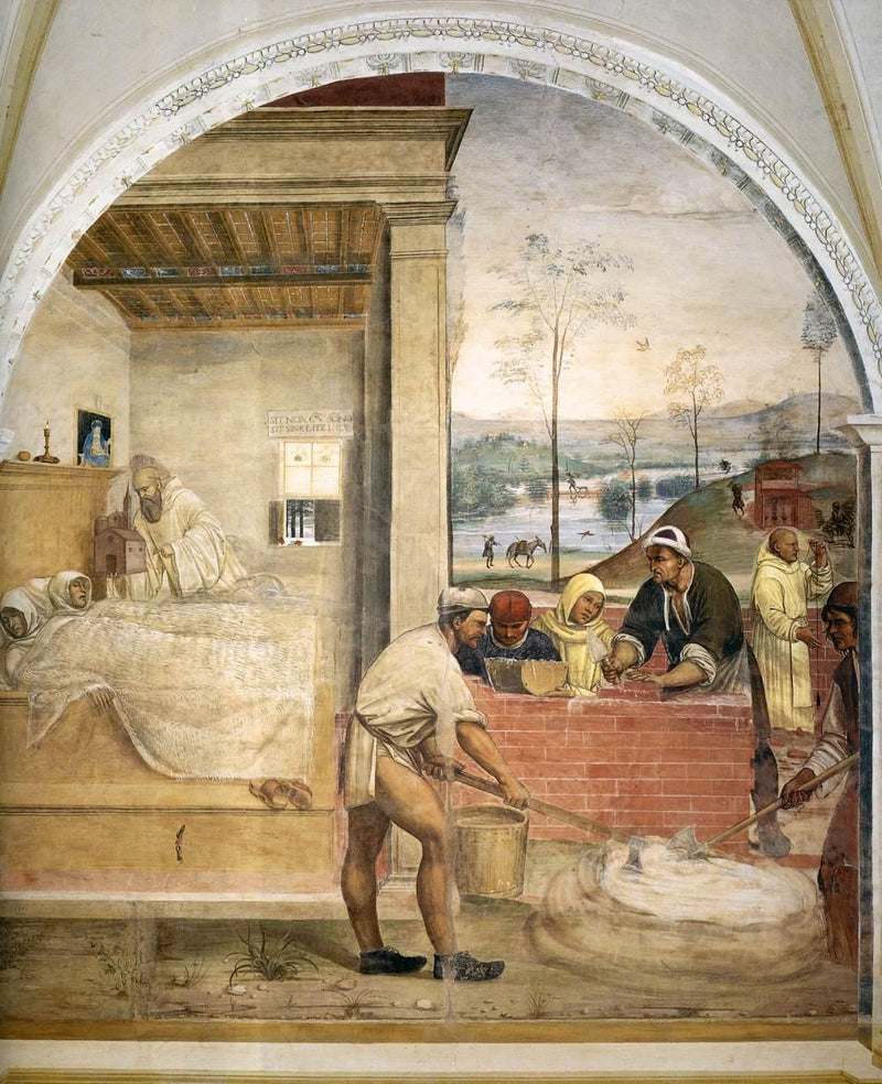 Vita di san Benedetto, scena 32 : Benedetto appare in sogno a due monaci - Il Sodoma (Giovanni Antonio Bazzi)