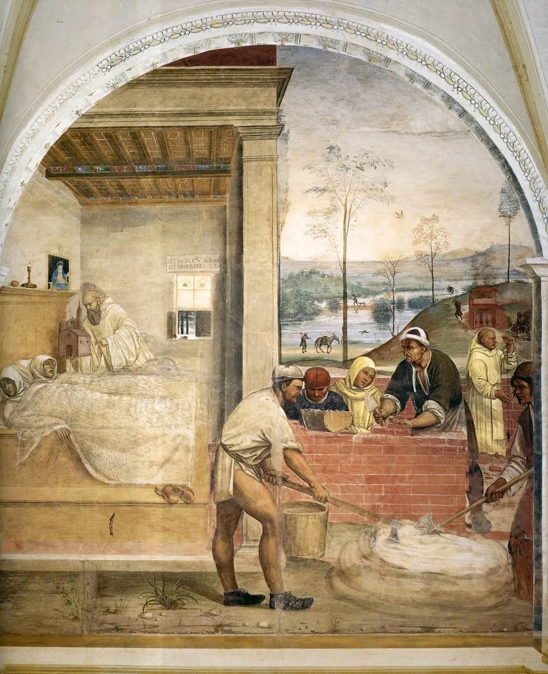 Vita di san Benedetto, scena 32 : Benedetto appare in sogno a due monaci - Il Sodoma (Giovanni Antonio Bazzi)