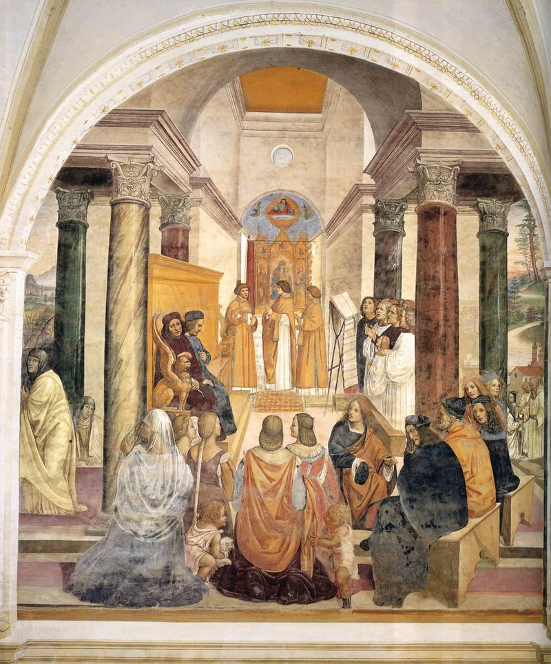 Vita di san Benedetto, scena 33: Benedetto concede l'assoluzione postuma a due religiose - Il Sodoma (Giovanni Antonio Bazzi)
