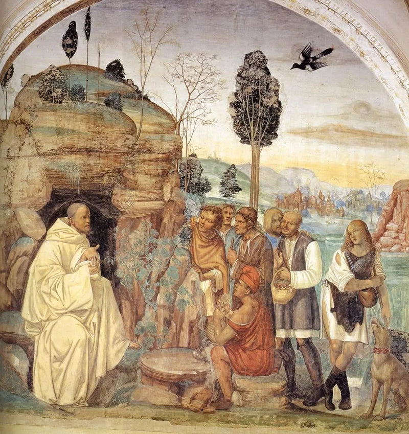 Vita di san Benedetto, scena 7 : Benedetto istruisce i contadini - Il Sodoma (Giovanni Antonio Bazzi)