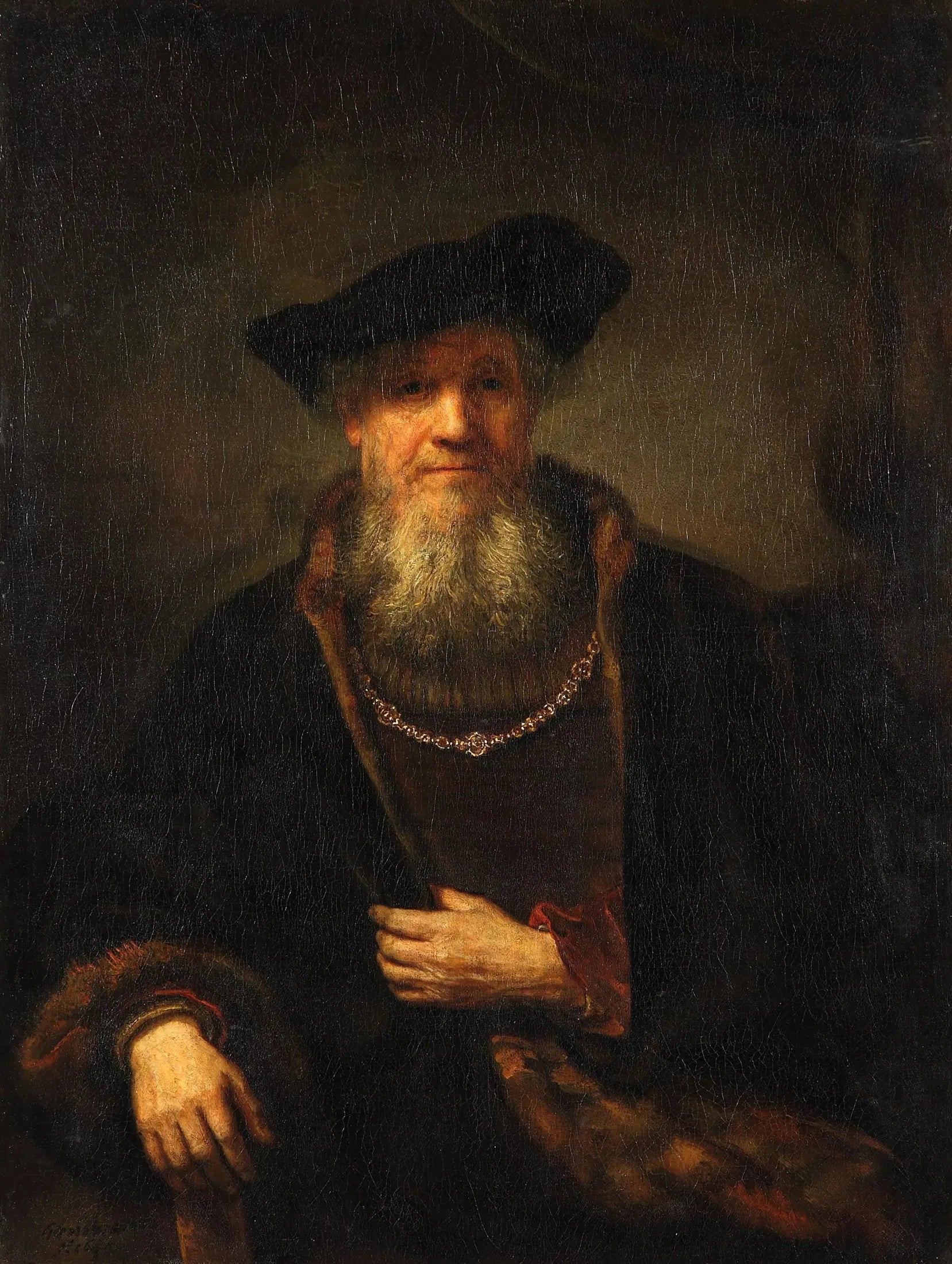 Vieil homme avec un manteau de fourrure - Rembrandt image 1 reproduction artisanale de tableau