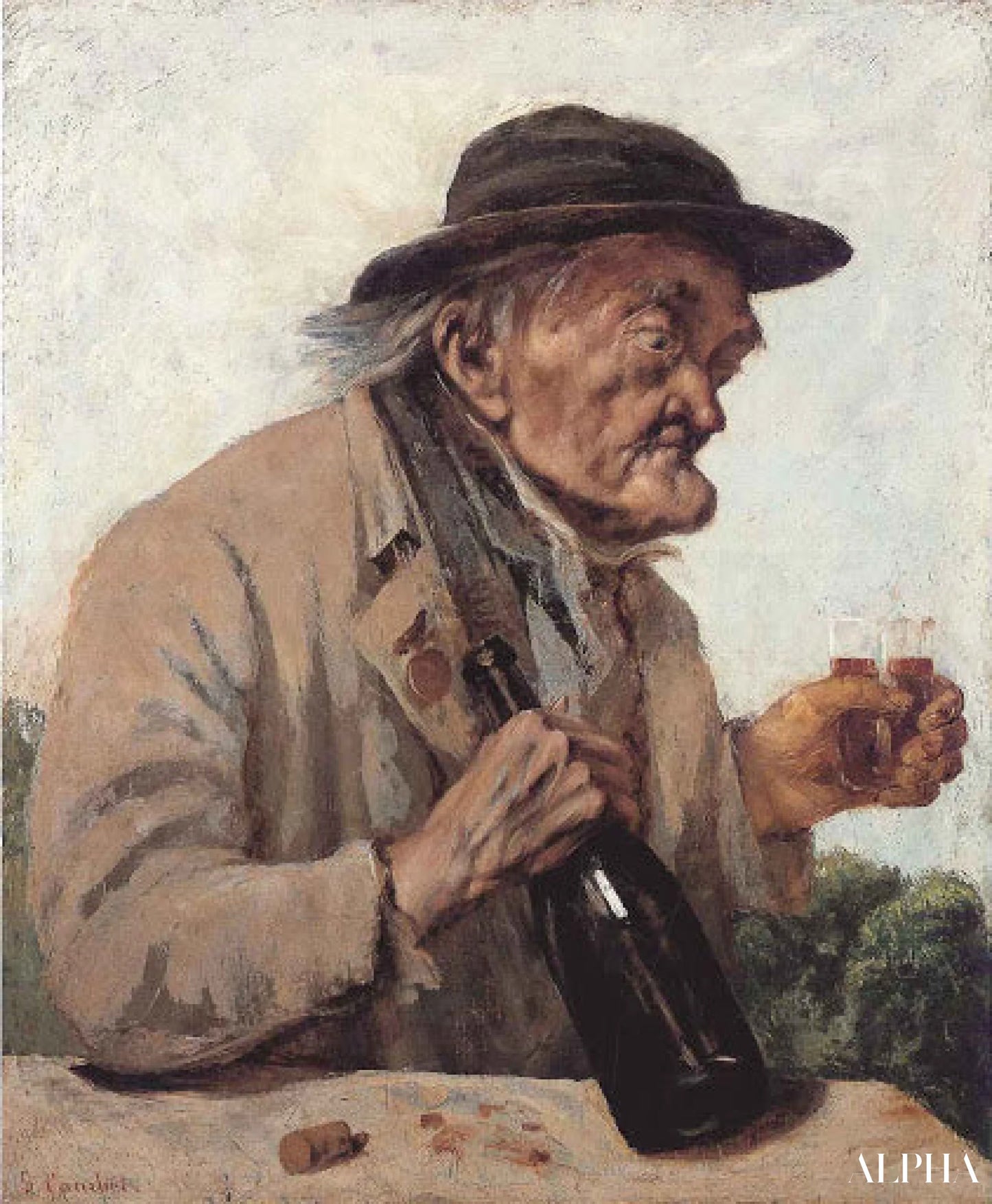 Vecchio uomo con un bicchiere di vino - Gustave Courbet - Riproduzioni di quadri e dipinti di alta gamma