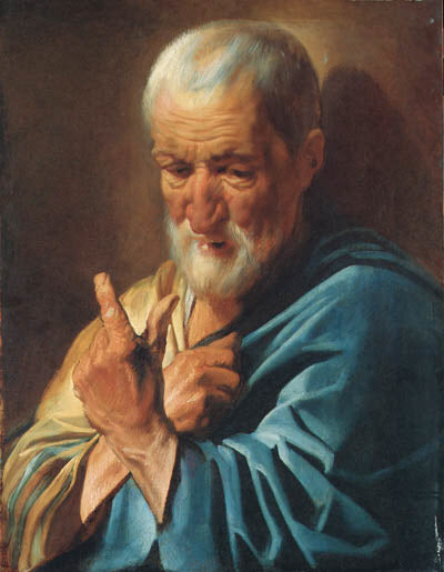 Vieil homme, le doigt levé, peut-être en train d'étudier pour devenir apôtre. - Jacob Jordaens image 1 copie de tableau peinte à la main