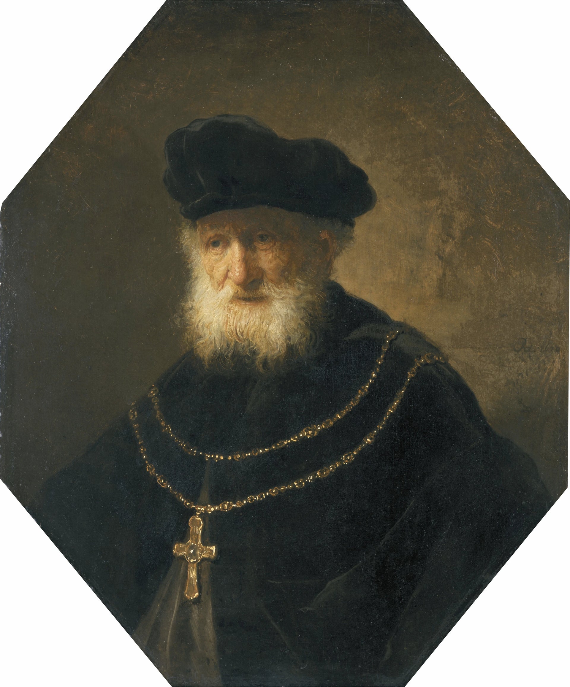 Buste d’un vieillard avec croix pectorale — atelier de Rembrandt, 1630, Kassel