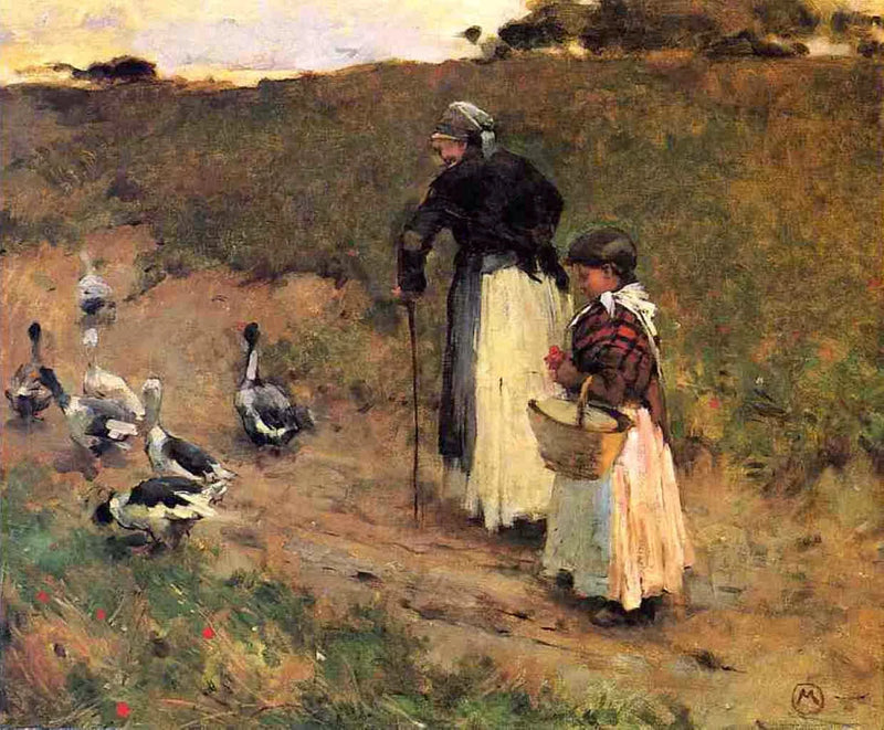 Vecchia donna con un bambino e un'oca - Willard Metcalf