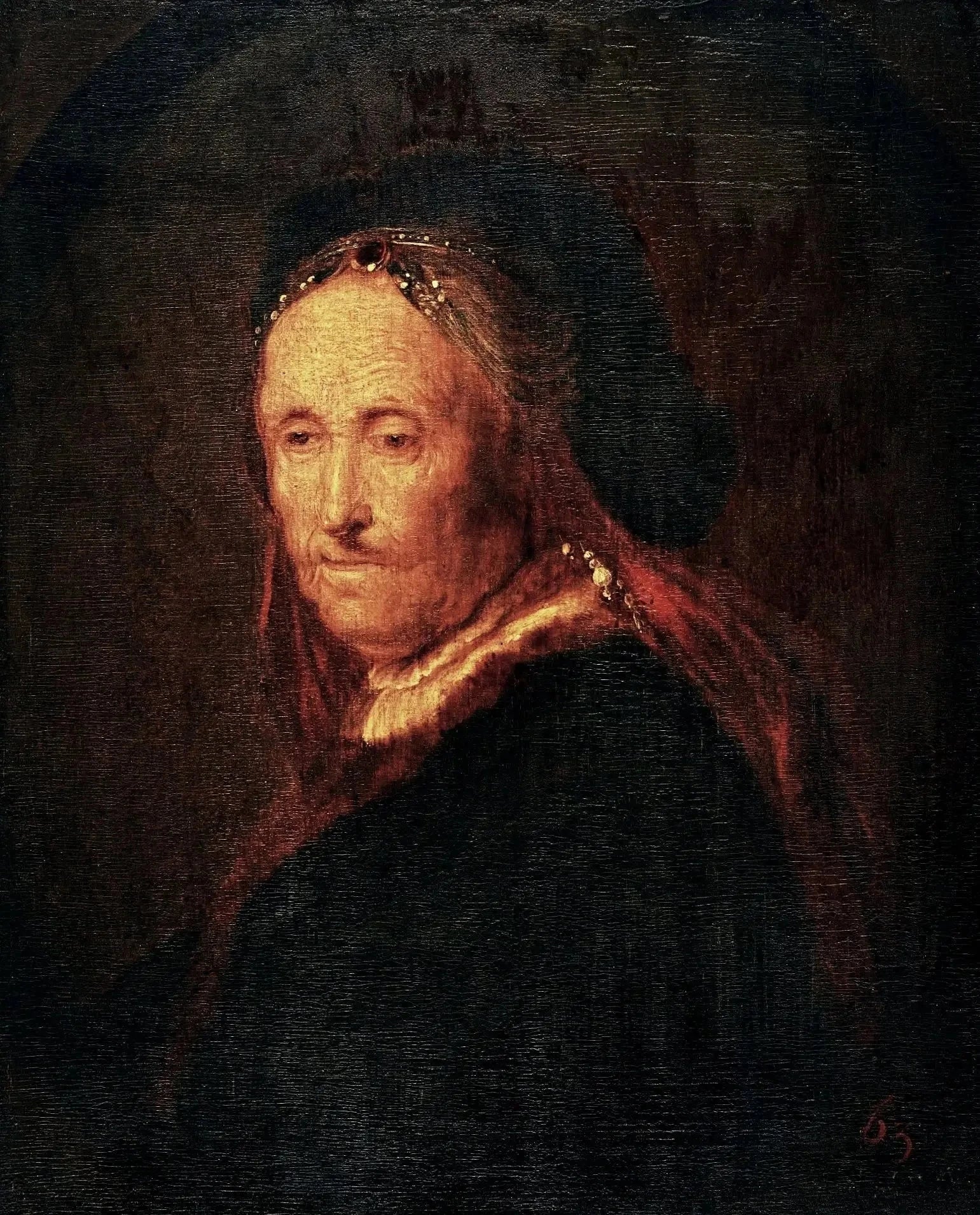 Vieille femme en costume oriental — entourage de Rembrandt, 1631, Musée national de Varsovie