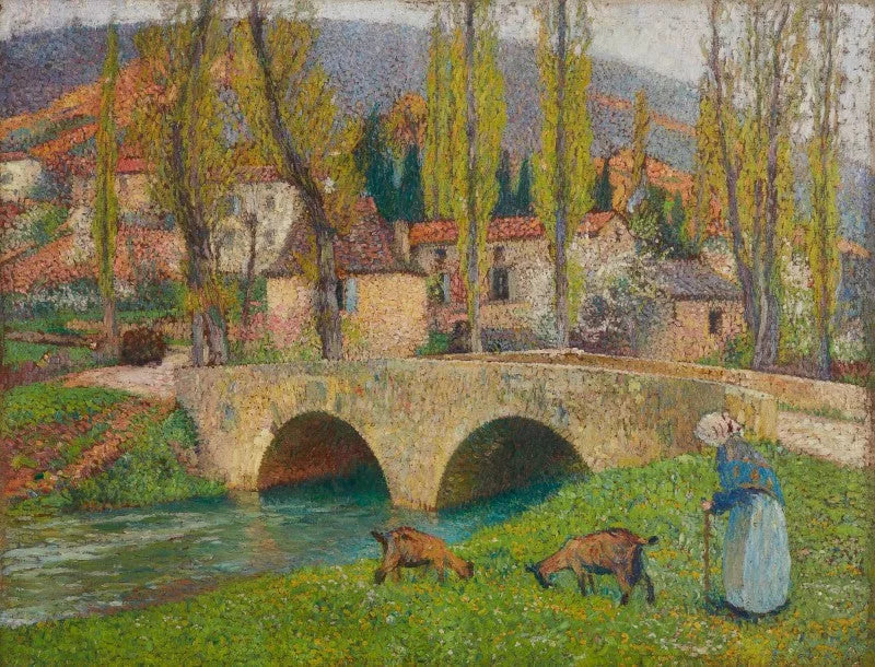 Vecchia donna che conduce due capre vicino al ponte di Labastide du Vert - Henri-Jean Guillaume Martin
