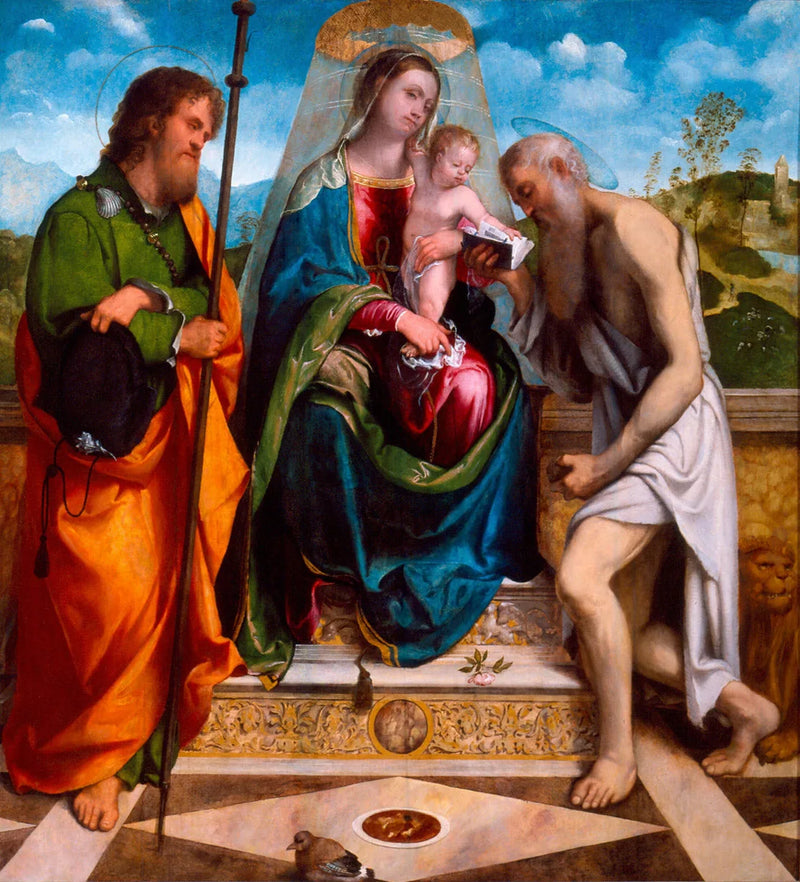 Vergine con il Bambino con san Giacomo Maggiore e san Gerolamo - Alessandro Bonvicino
