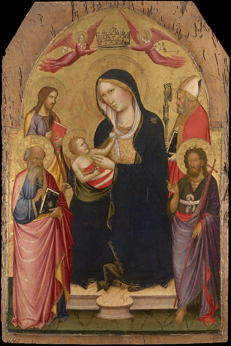 Vergine con Bambino con san Giovanni evangelista, san Giovanni Battista, san Giacomo di Compostella e san Nicola di Bari - Agnolo Gaddi