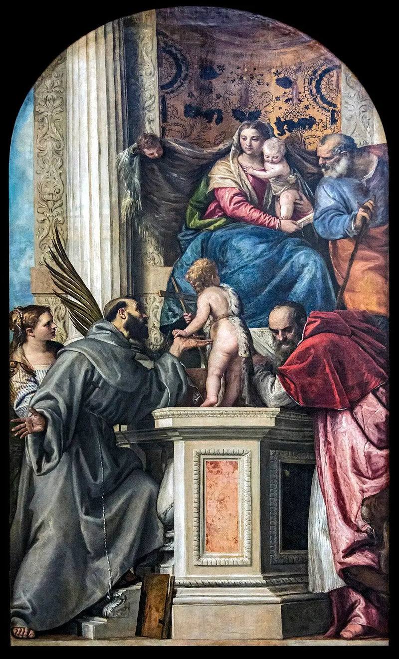 Vergine con Bambino con san Giuseppe, Santa Giustina di Padova, San Francesco d'Assisi, San Giovanni Battista bambino e San Girolamo. - Paolo Veronese