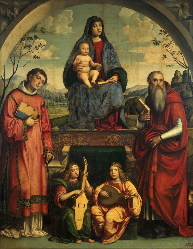 Vergine con il Bambino con San Lorenzo, San Gerolamo e due angeli che suonano musica - Francesco Francia