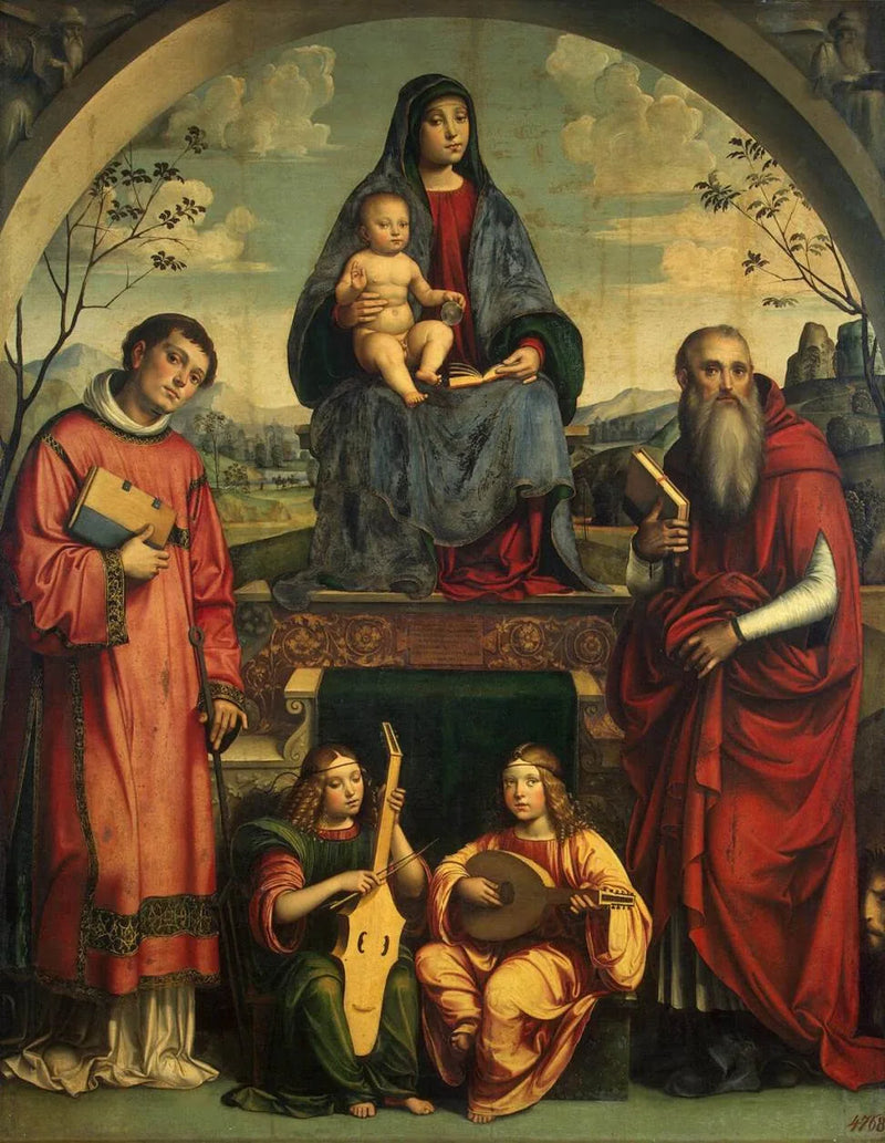 Vergine con il Bambino con San Lorenzo, San Gerolamo e due angeli che suonano musica - Francesco Francia