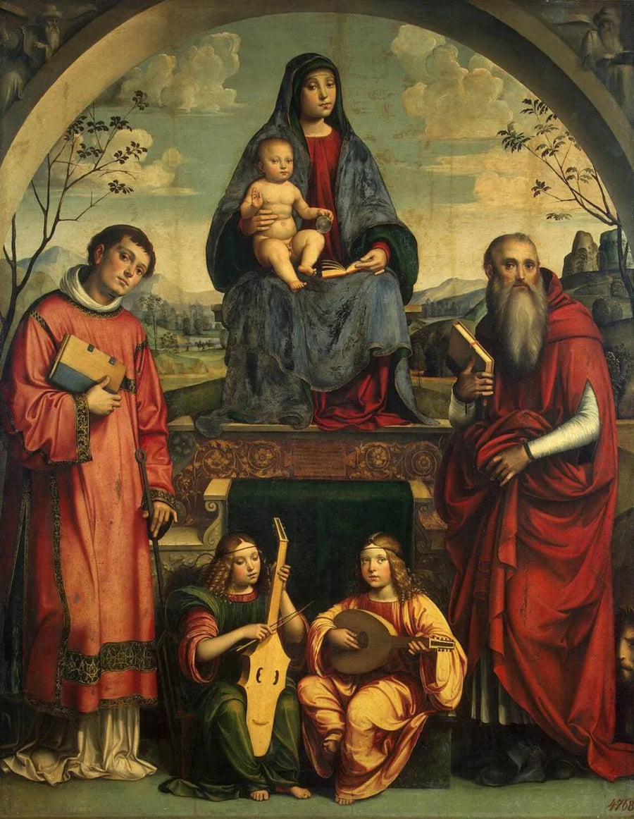 Vergine con il Bambino con San Lorenzo, San Gerolamo e due angeli che suonano musica - Francesco Francia