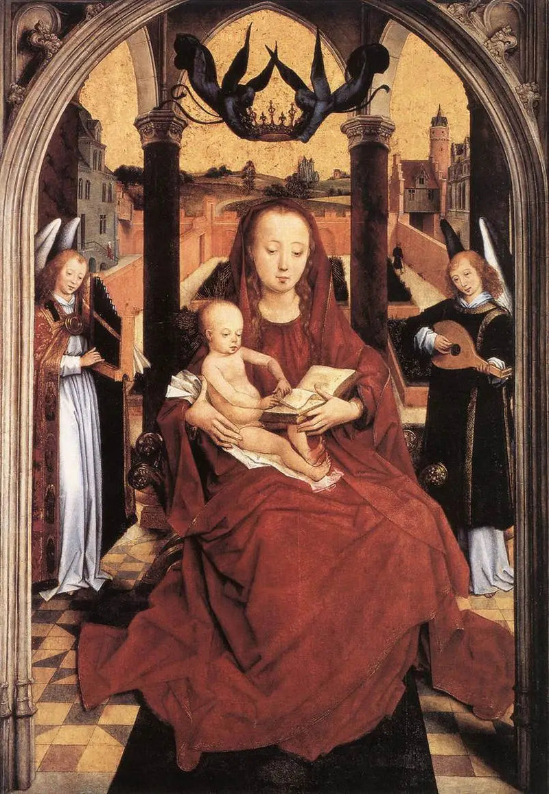 Vergine con Bambino in trono con due angeli musicisti - Hans Memling