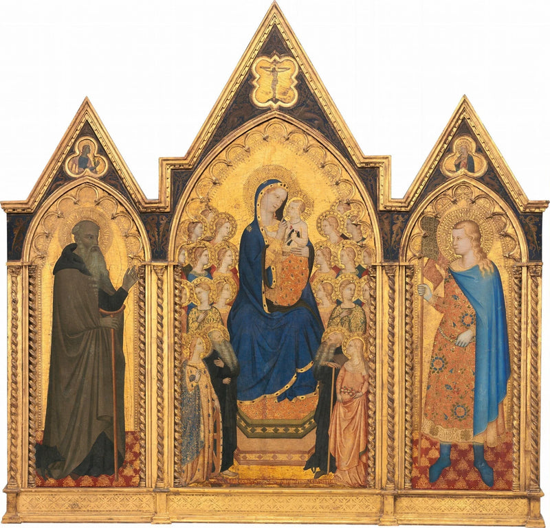 Vergine con il Bambino in trono con santi e angeli, e san Antonio abate e san Venanzio - Allegretto Nuzi