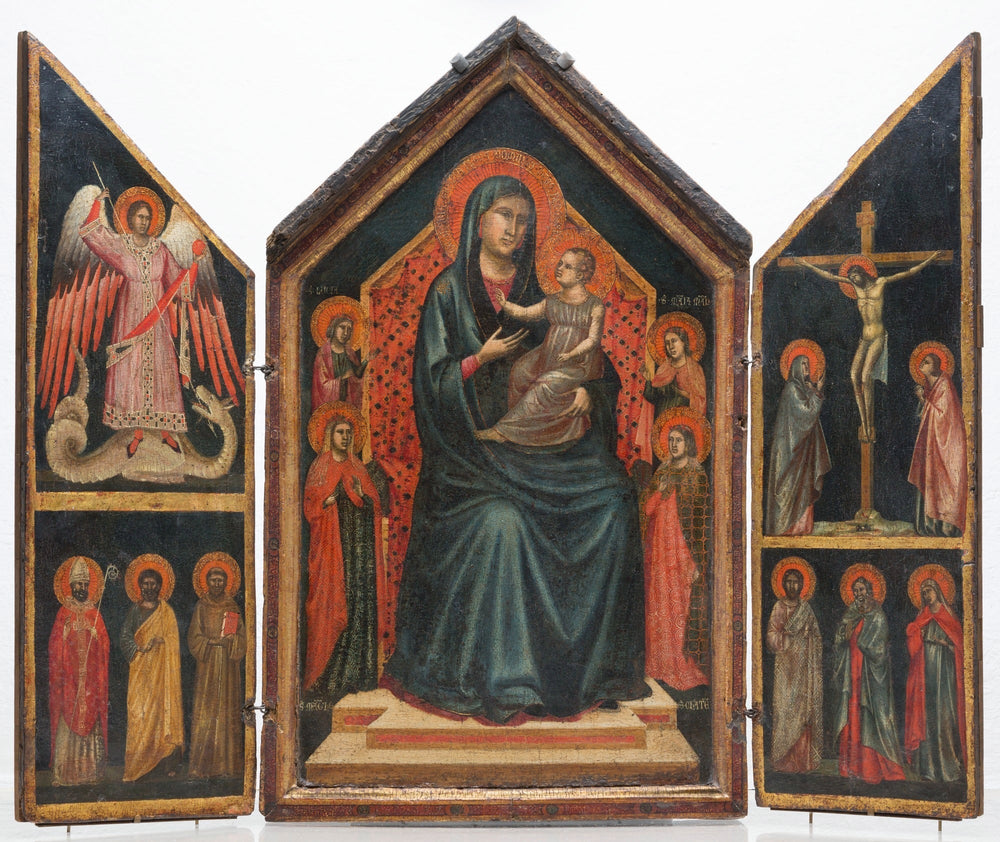 Vierge à l'Enfant trônant avec saintes Lucie, Marguerite, Marie-Madeleine et Catherine d'Alexandrie - Master of Saint Cecilia image 1 copie de tableau peinte à la main