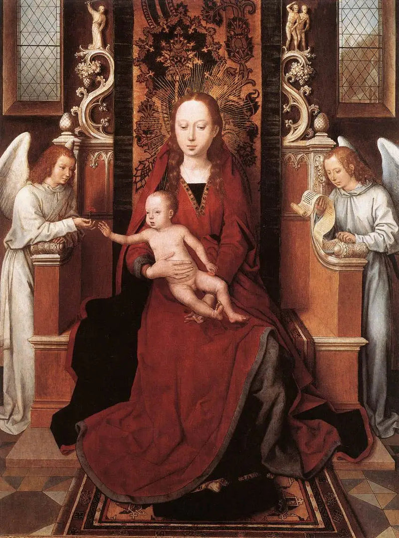 Vergine in trono con il Bambino e due angeli - Hans Memling