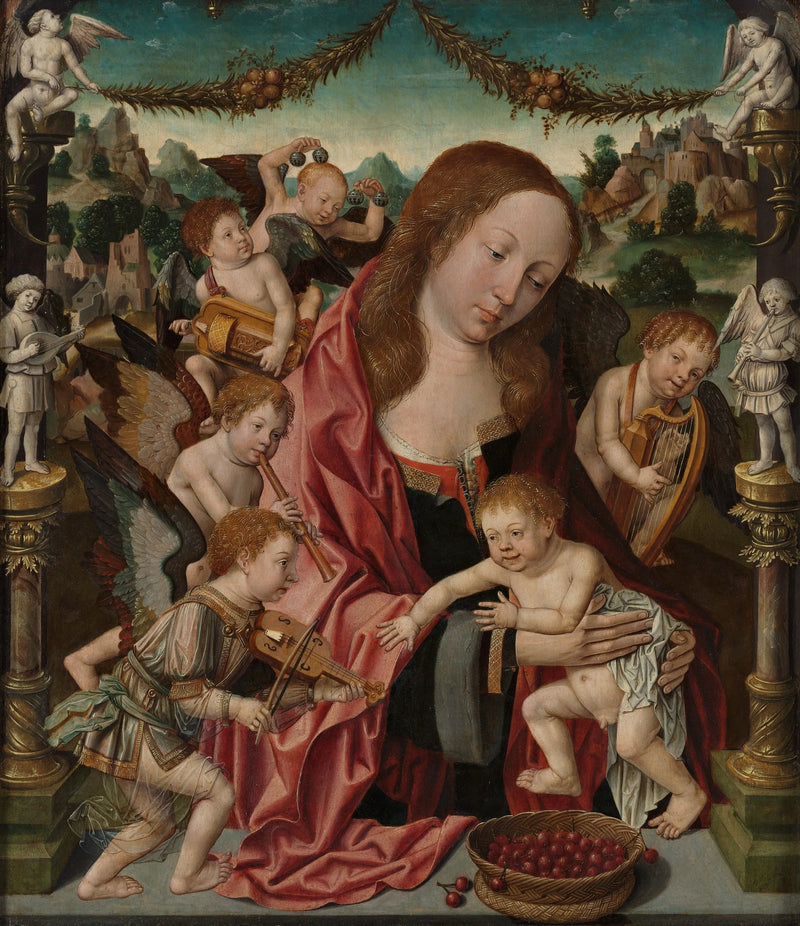 Vergine e bambino con angeli musicisti - Jacob Cornelisz van Oostsanen