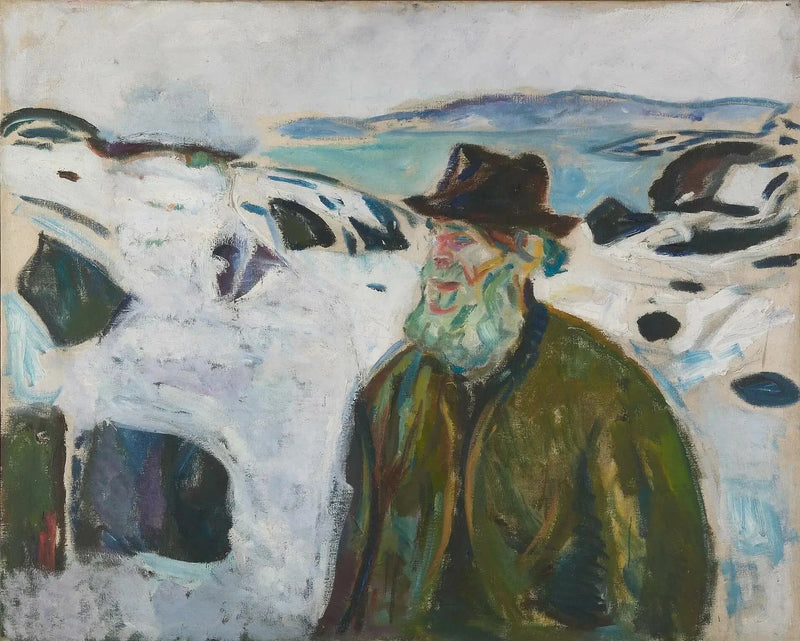 Vecchio Pescatore su una costa coperta di neve - Edvard Munch