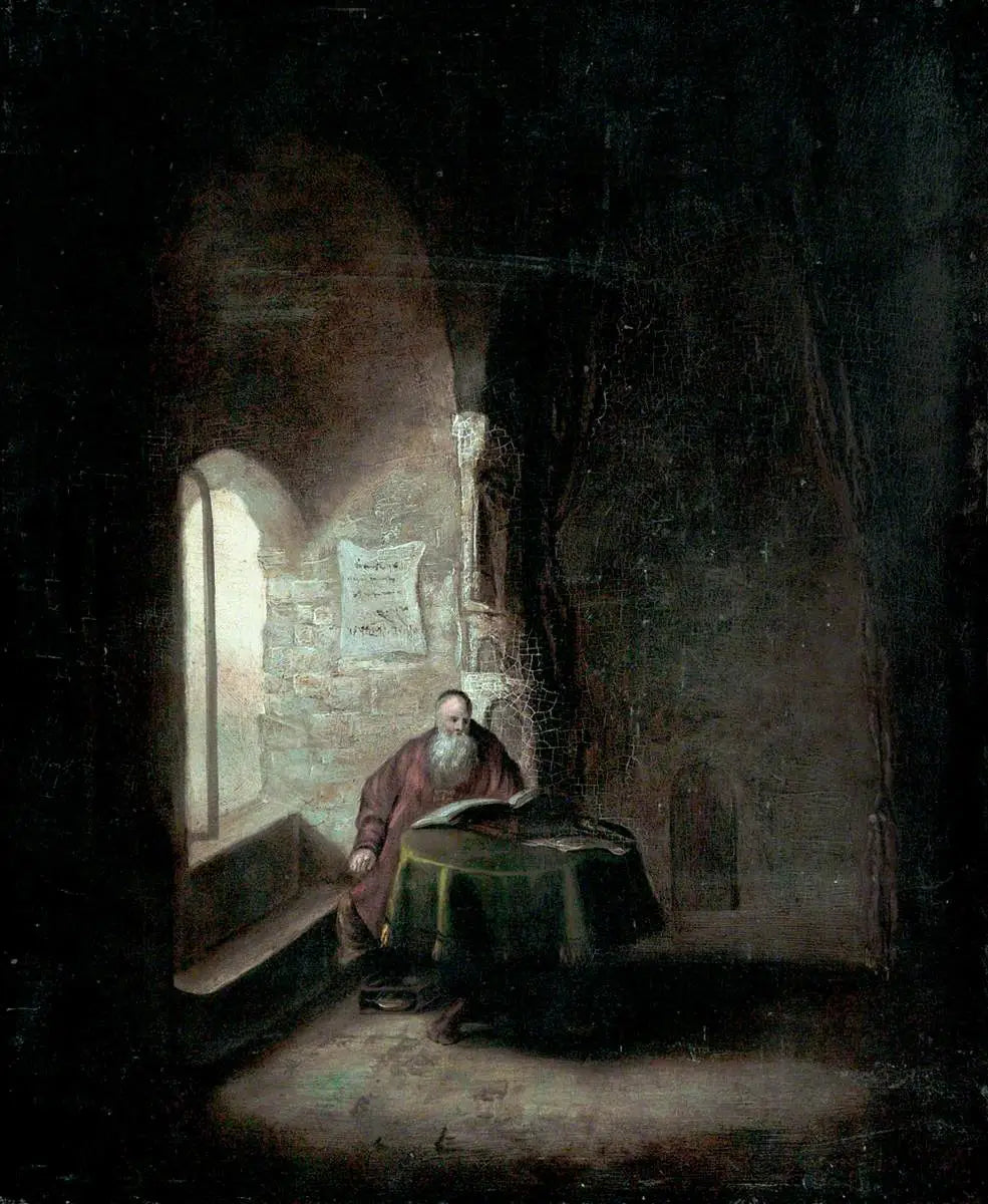 Vieux savant dans une chambre voûtée - Rembrandt image 1 reproduction artisanale de tableau