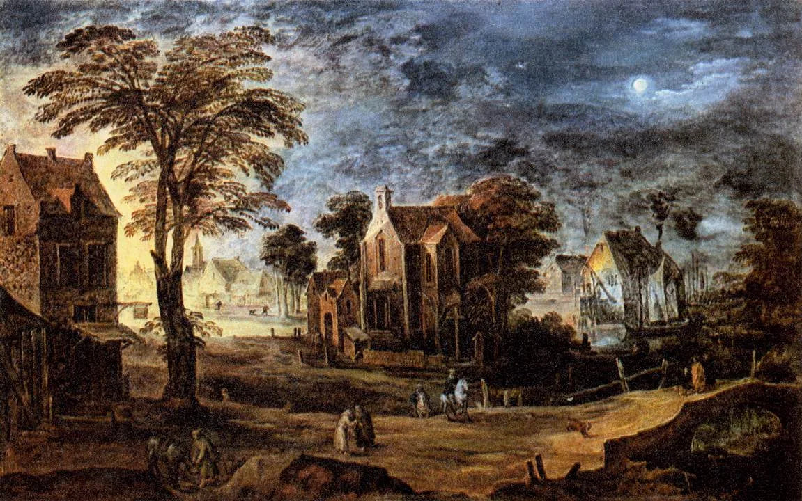Village à la pleine lune - Jan Brueghel l'Ancien image 1 reproduction d’œuvre d’art à l’huile