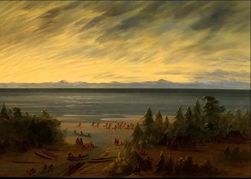 Villaggio di Nayas al tramonto - George Catlin