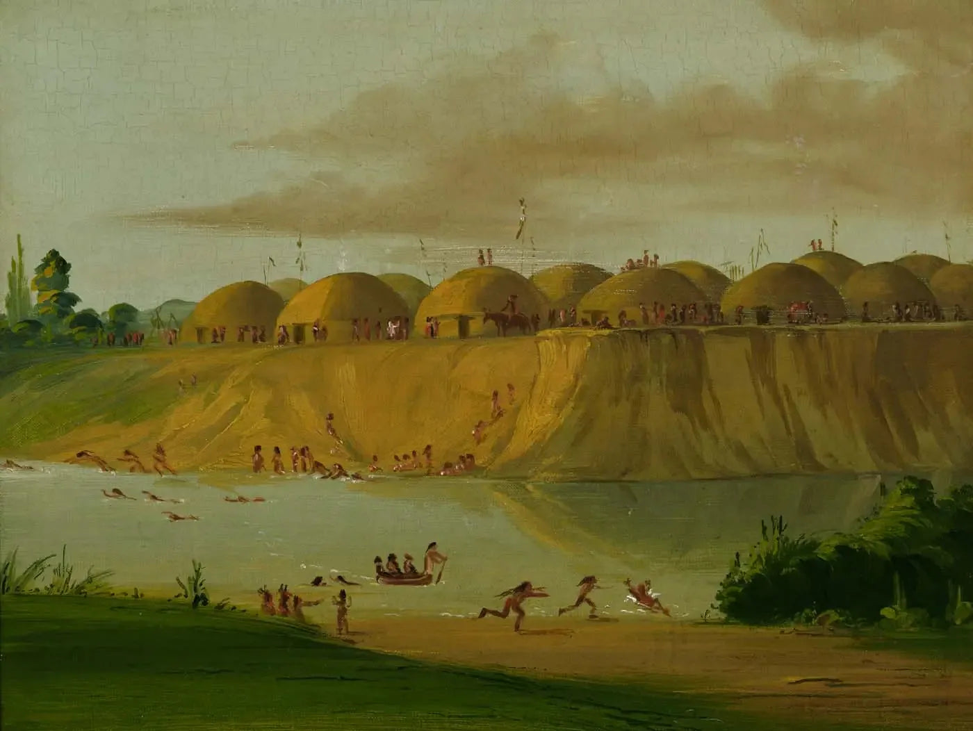 Village Hidatsa, huttes recouvertes de terre, sur la rivière Knife, à 1810 milles au-dessus de Saint-Louis - George Catlin image 1 reproduction de peinture à l’huile