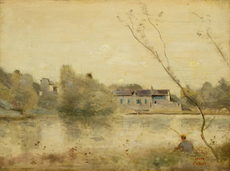 Ville-d'Avray. L'étang, piccoli alberi pendenti in primo piano - Jean-Baptiste Camille Corot