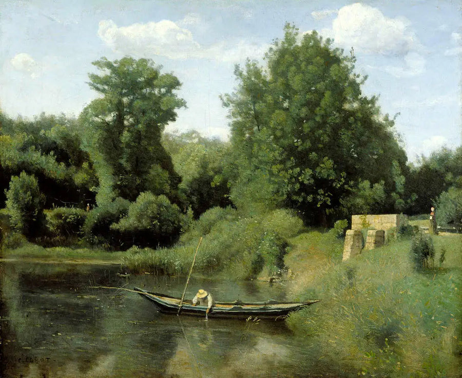 Ville-d'Avray. Il pescatore presso la chiusa - Jean-Baptiste Camille Corot