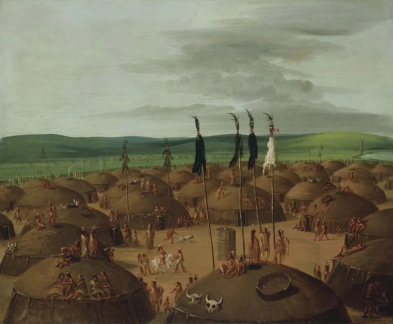 Vista aerea del villaggio di Mandan, a 1800 miglia sopra Saint-Louis - George Catlin