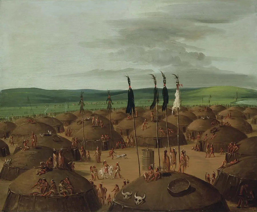 Vista aerea del villaggio di Mandan, a 1800 miglia sopra Saint-Louis - George Catlin