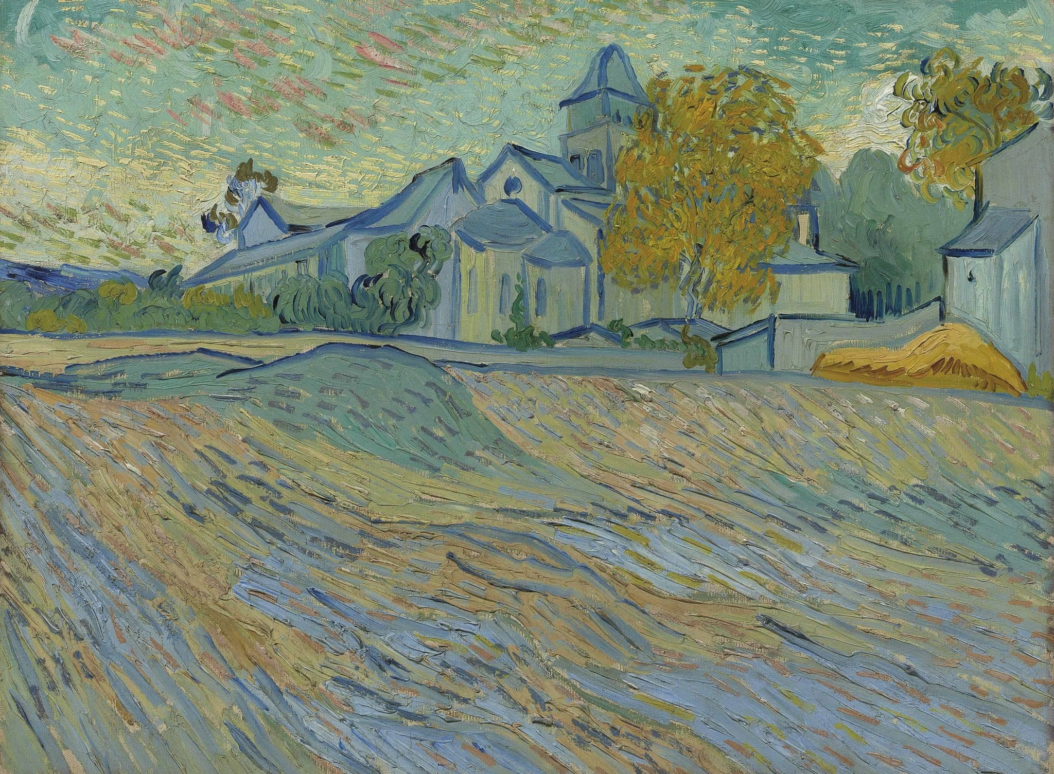 Vue de l’asile et de la chapelle de Saint-Rémy de Vincent van Gogh – reproduction peinture à l’huile