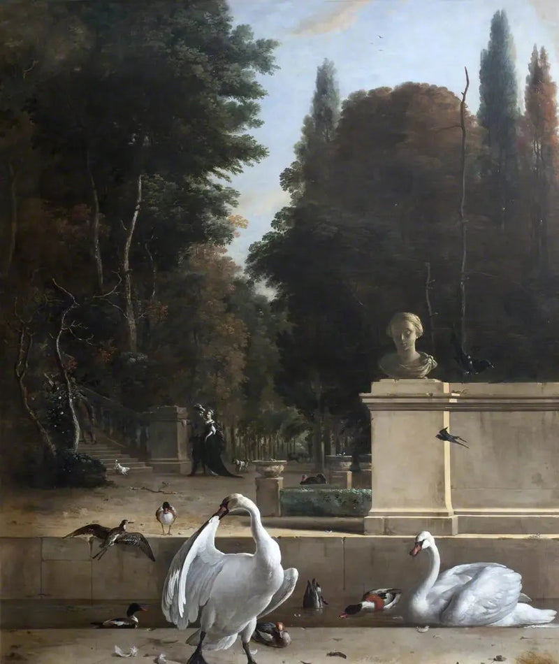 Vista di un parco con cigni e anatre - Melchior de Hondecoeter
