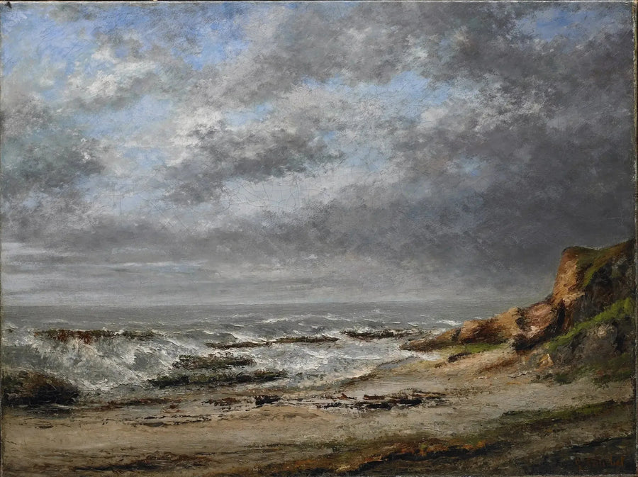 Vista di un mare agitato vicino a una scogliera - Gustave Courbet