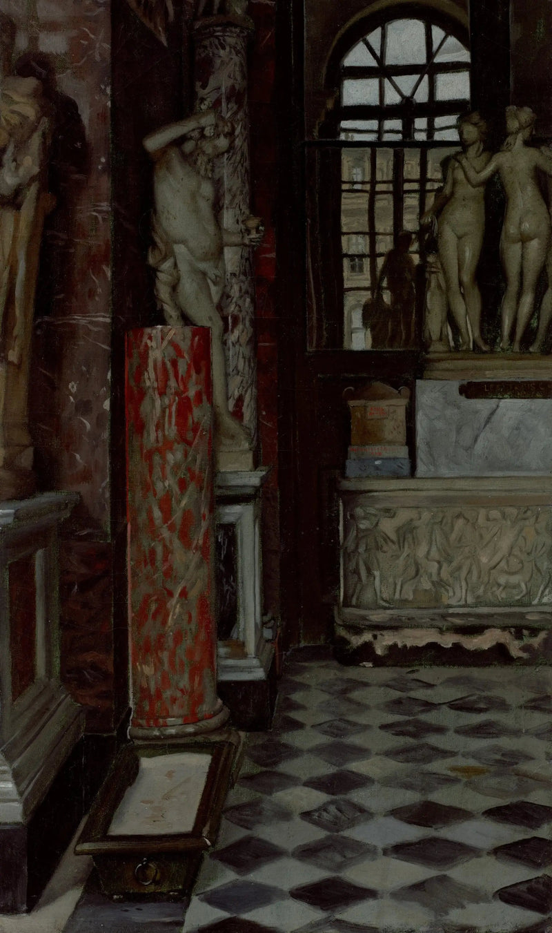 Vista di una sala di antiquariato greco, romano ed etrusco (sala n° 9) al Louvre - James Tissot