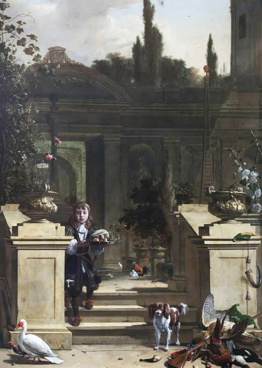 Vista di una terrazza con una pagina discendente - Melchior de Hondecoeter