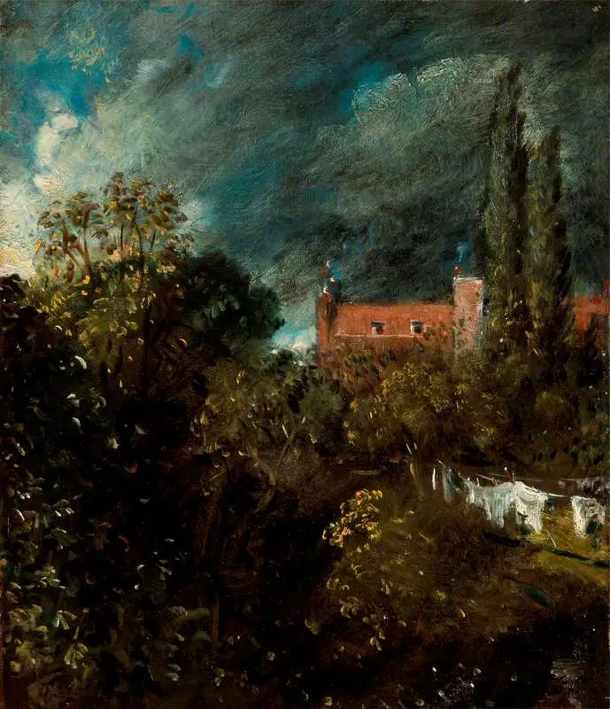 Vista in un giardino, con una casa rossa oltre - John Constable