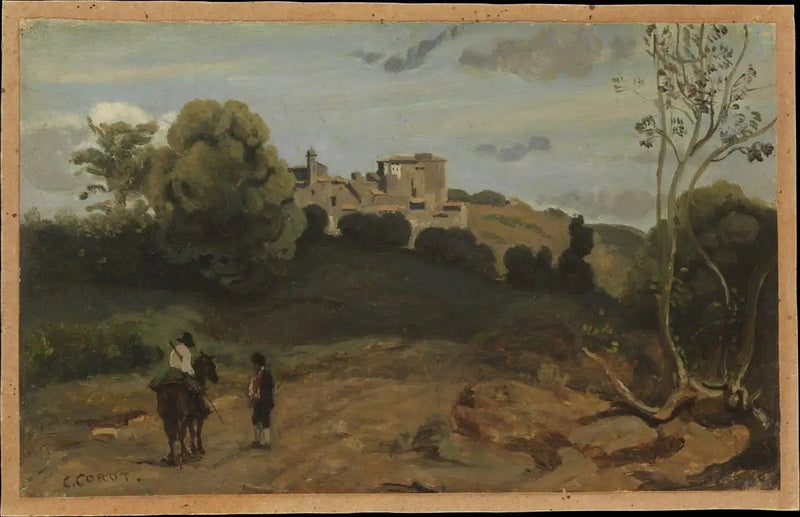 Vista di Genzano con un cavaliere e un contadino - Jean-Baptiste Camille Corot