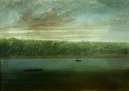 Vista della riva dell'Amazzoni - Schizzo di barca - George Catlin