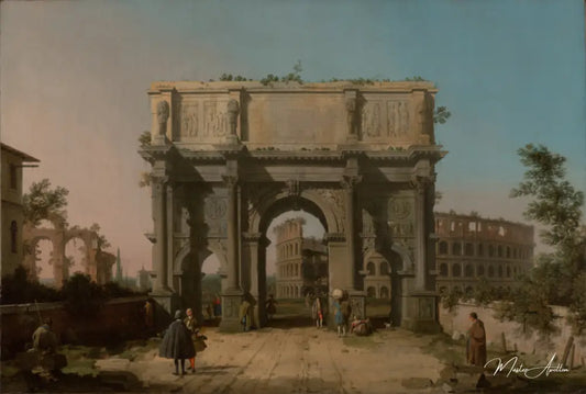 Vue de l'Arc de Constantin avec le Colisée - Giovanni Antonio Canal - Reproductions de tableaux et peintures haut de gamme