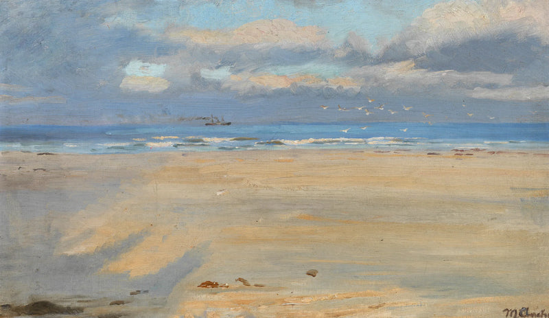 Vista dalla spiaggia di Skagen. Una nave all'orizzonte. - Michael Peter Ancher
