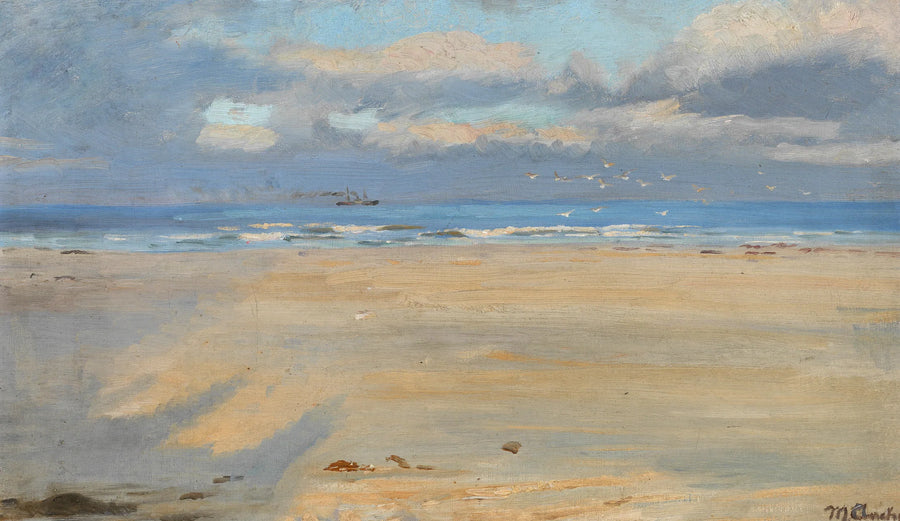 Vista dalla spiaggia di Skagen. Una nave all'orizzonte. - Michael Peter Ancher