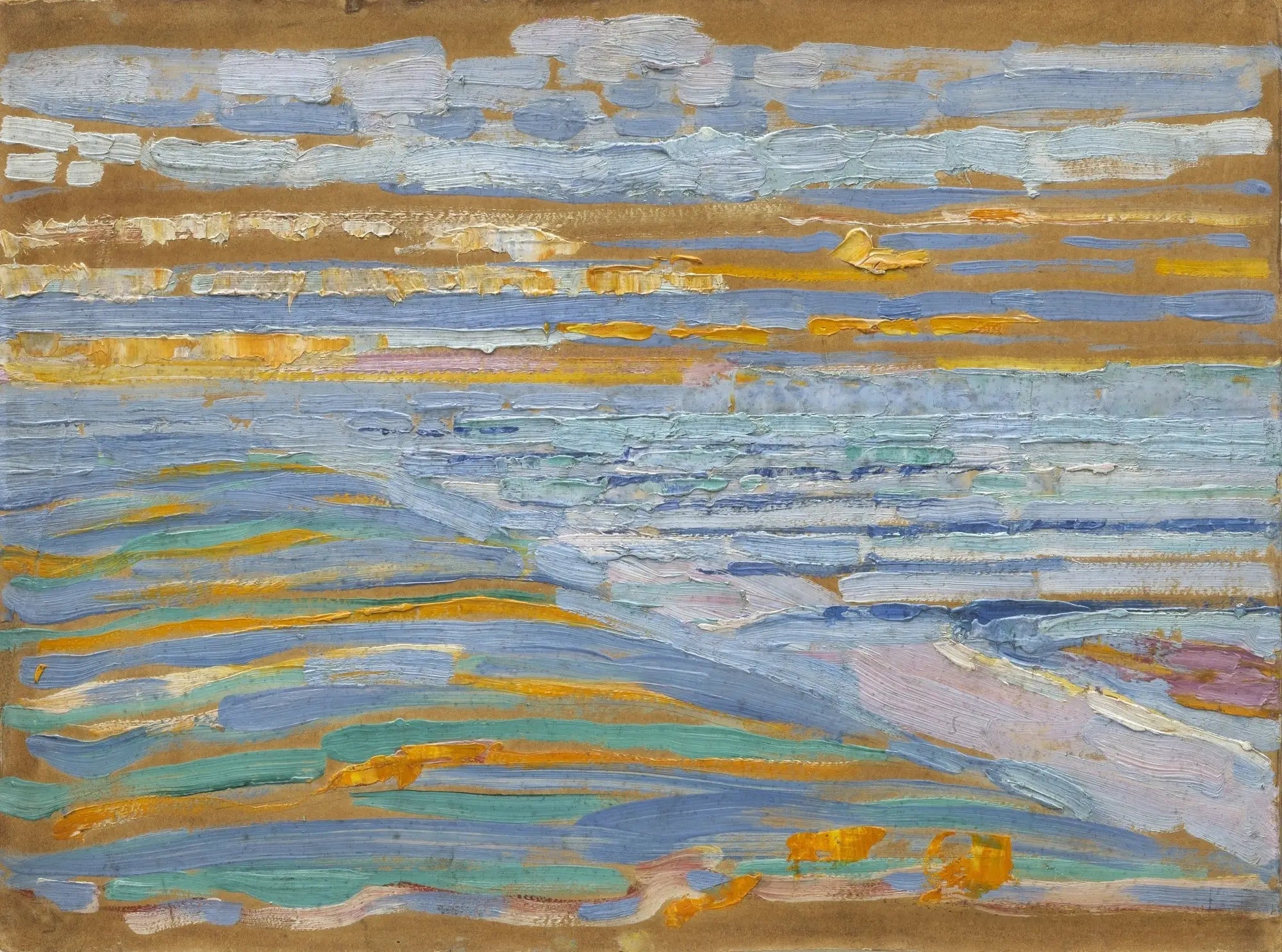 Reproduction du tableau « Vue depuis les dunes avec plage et jetées, Domburg - Piet Mondrian » par Alpha Reproduction en peinture à l’huile