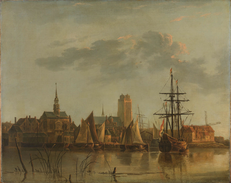 Vue de Dordrecht au coucher du soleil - Artiste inconnu du Rijksmuseum