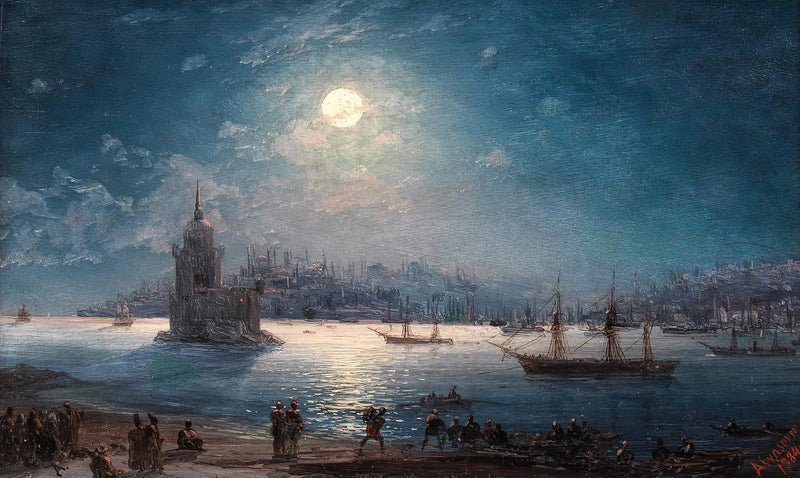 Vista sul Bosforo con Santa Sofia e la Torre della Vergine al chiaro di luna - Ivan Aïvazovski